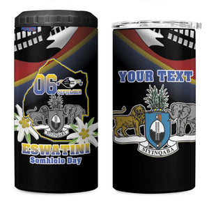 Personalized Eswatini Somhlolo Day 4 in 1 Can Cooler Tumbler Coat Of Arms With Map - African Pride