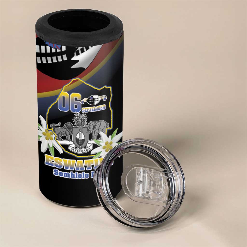 Personalized Eswatini Somhlolo Day 4 in 1 Can Cooler Tumbler Coat Of Arms With Map - African Pride