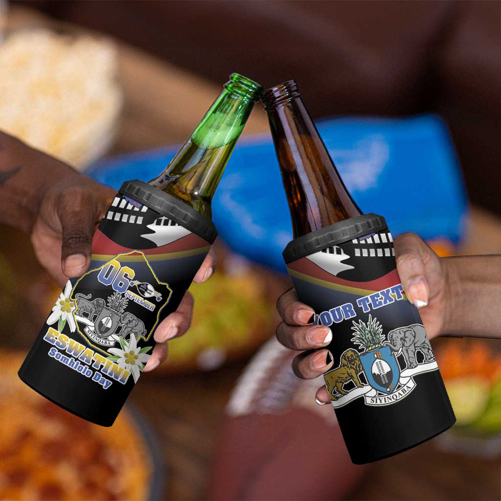 Personalized Eswatini Somhlolo Day 4 in 1 Can Cooler Tumbler Coat Of Arms With Map - African Pride