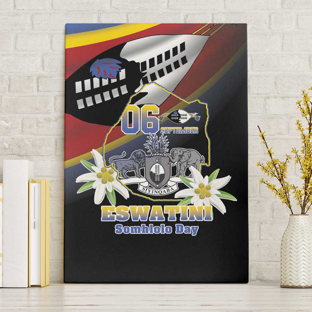 Eswatini Somhlolo Day Canvas Wall Art Coat Of Arms With Map - African Pride