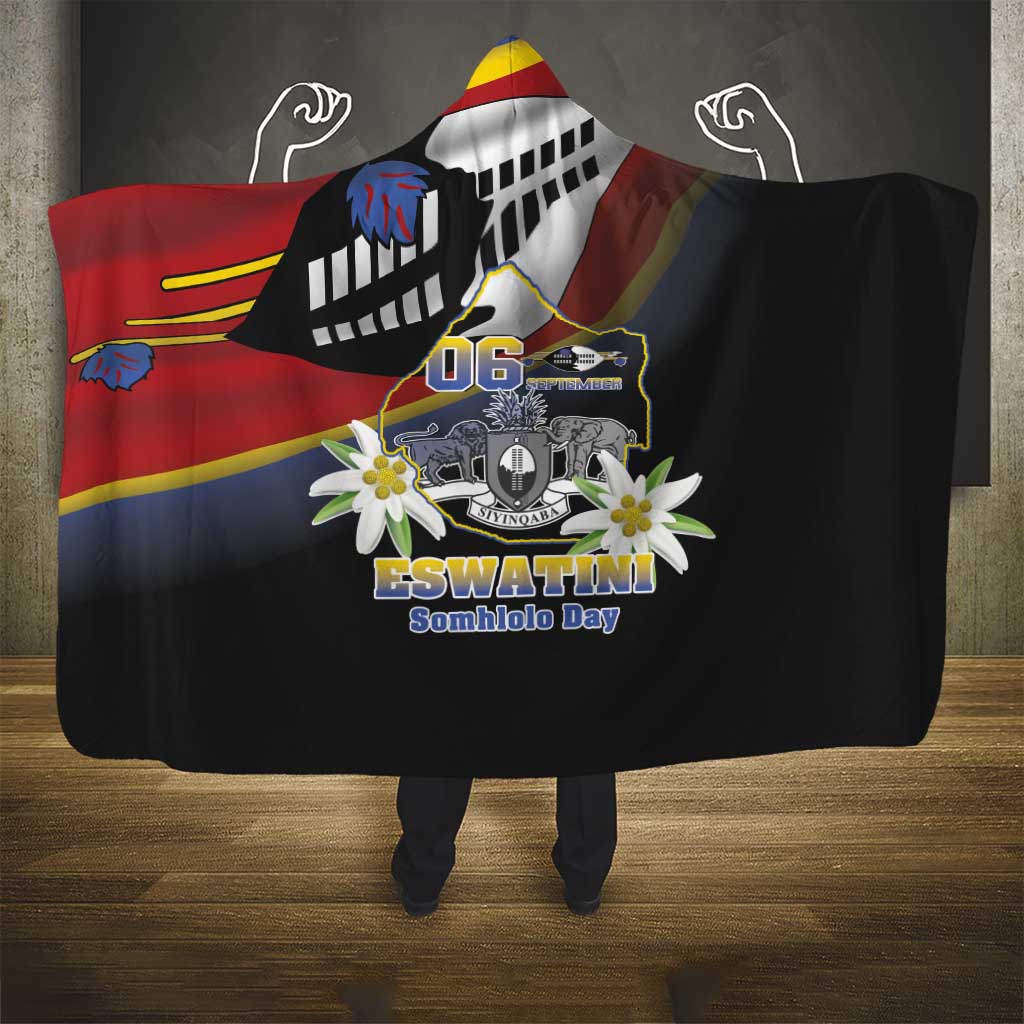 Eswatini Somhlolo Day Hooded Blanket Coat Of Arms With Map - African Pride