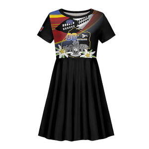 Personalized Eswatini Somhlolo Day Kid Short Sleeve Dress Coat Of Arms With Map - African Pride
