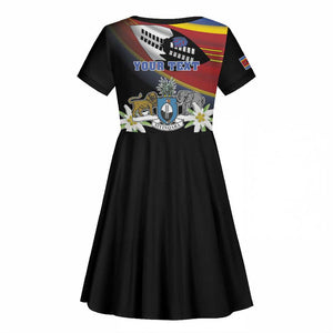 Personalized Eswatini Somhlolo Day Kid Short Sleeve Dress Coat Of Arms With Map - African Pride