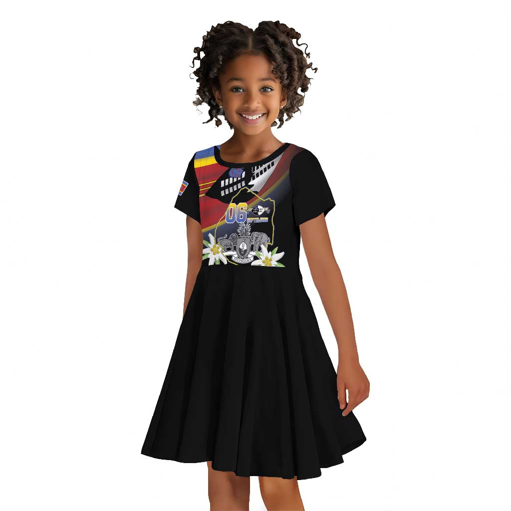 Personalized Eswatini Somhlolo Day Kid Short Sleeve Dress Coat Of Arms With Map - African Pride