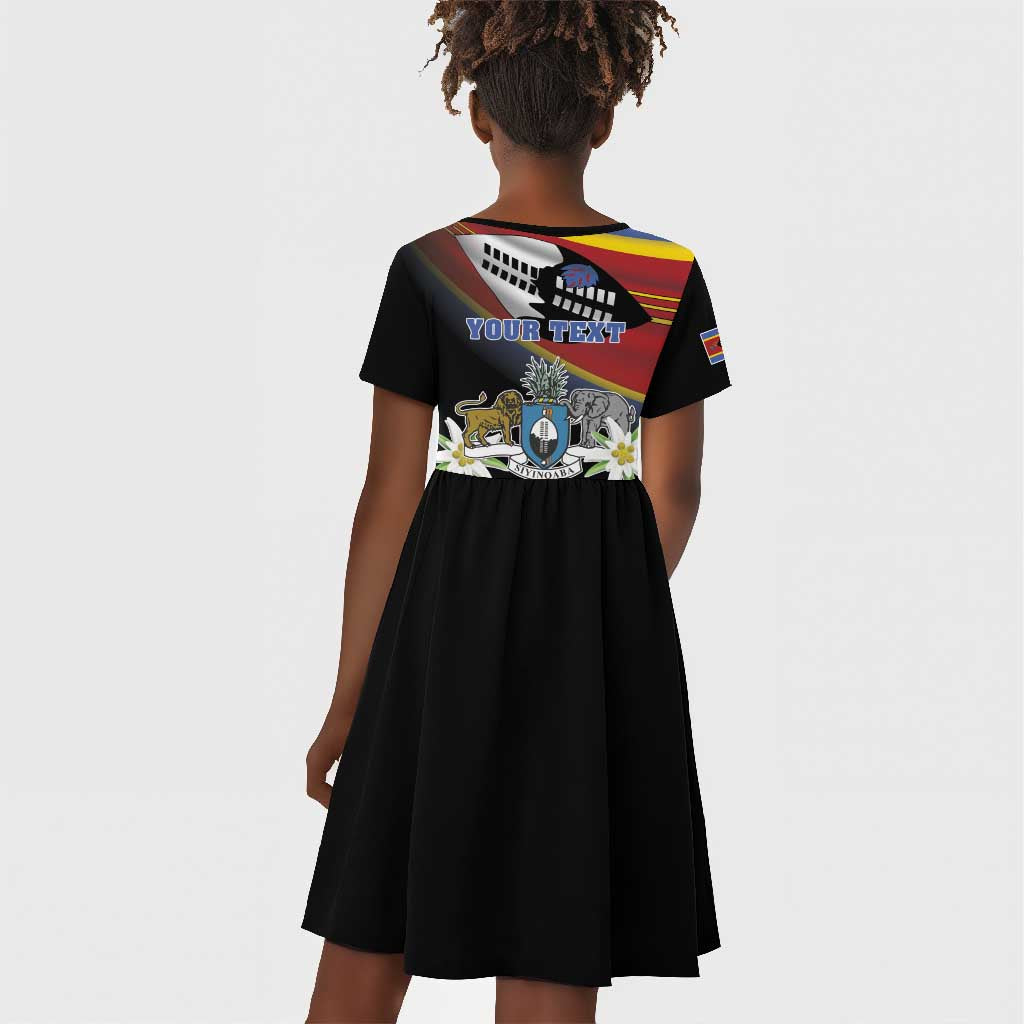 Personalized Eswatini Somhlolo Day Kid Short Sleeve Dress Coat Of Arms With Map - African Pride