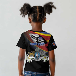 Personalized Eswatini Somhlolo Day Kid T shirt Coat Of Arms With Map - African Pride