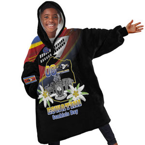 Personalized Eswatini Somhlolo Day Kid Wearable Blanket Hoodie Coat Of Arms With Map - African Pride