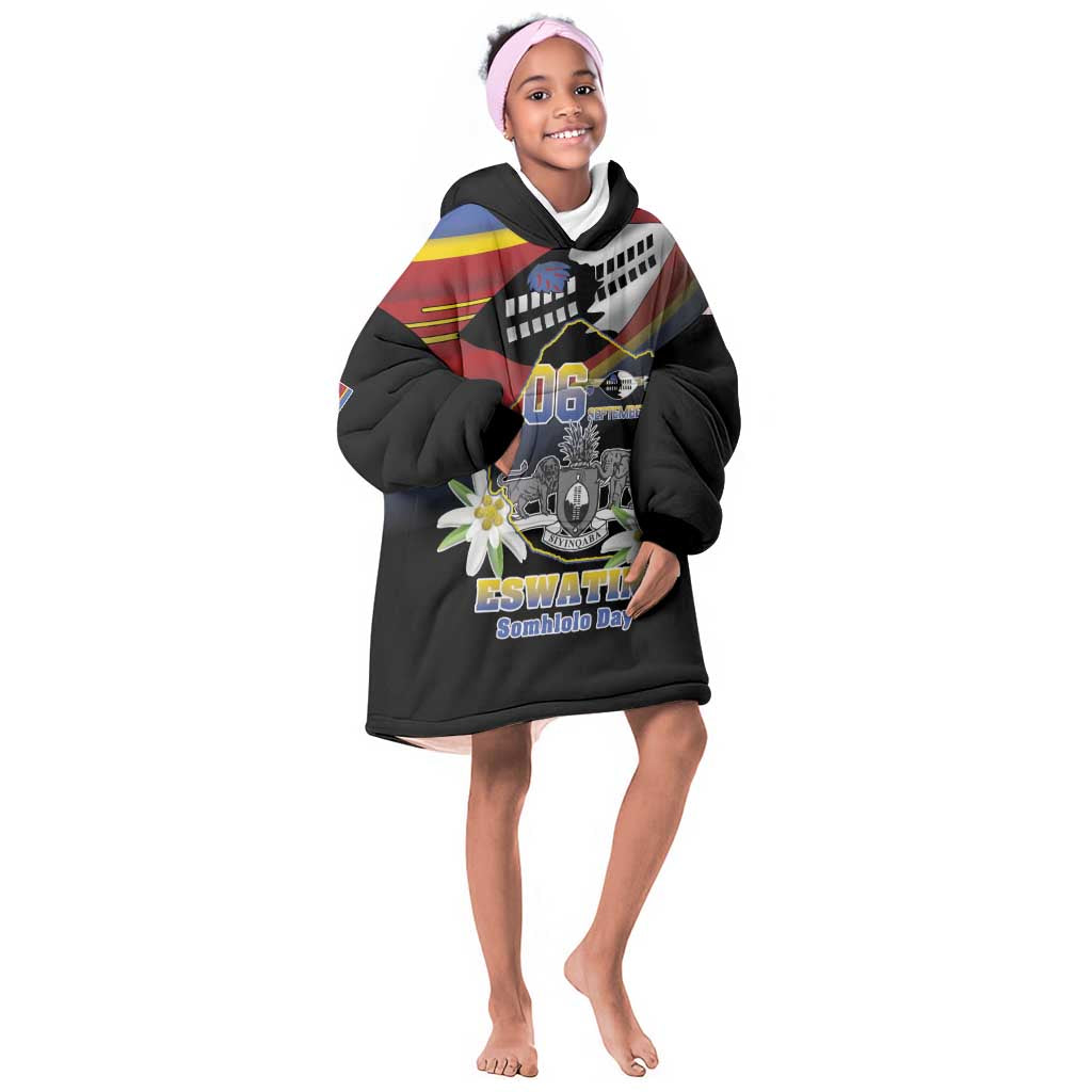 Personalized Eswatini Somhlolo Day Kid Wearable Blanket Hoodie Coat Of Arms With Map - African Pride