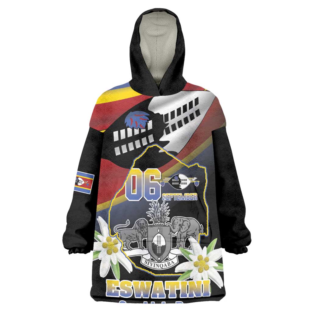 Personalized Eswatini Somhlolo Day Kid Wearable Blanket Hoodie Coat Of Arms With Map - African Pride