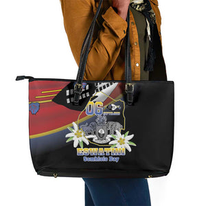 Eswatini Somhlolo Day Leather Tote Bag Coat Of Arms With Map - African Pride
