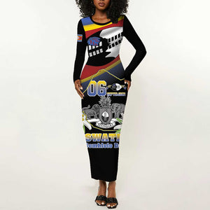 Personalized Eswatini Somhlolo Day Long Sleeve Bodycon Dress Coat Of Arms With Map - African Pride