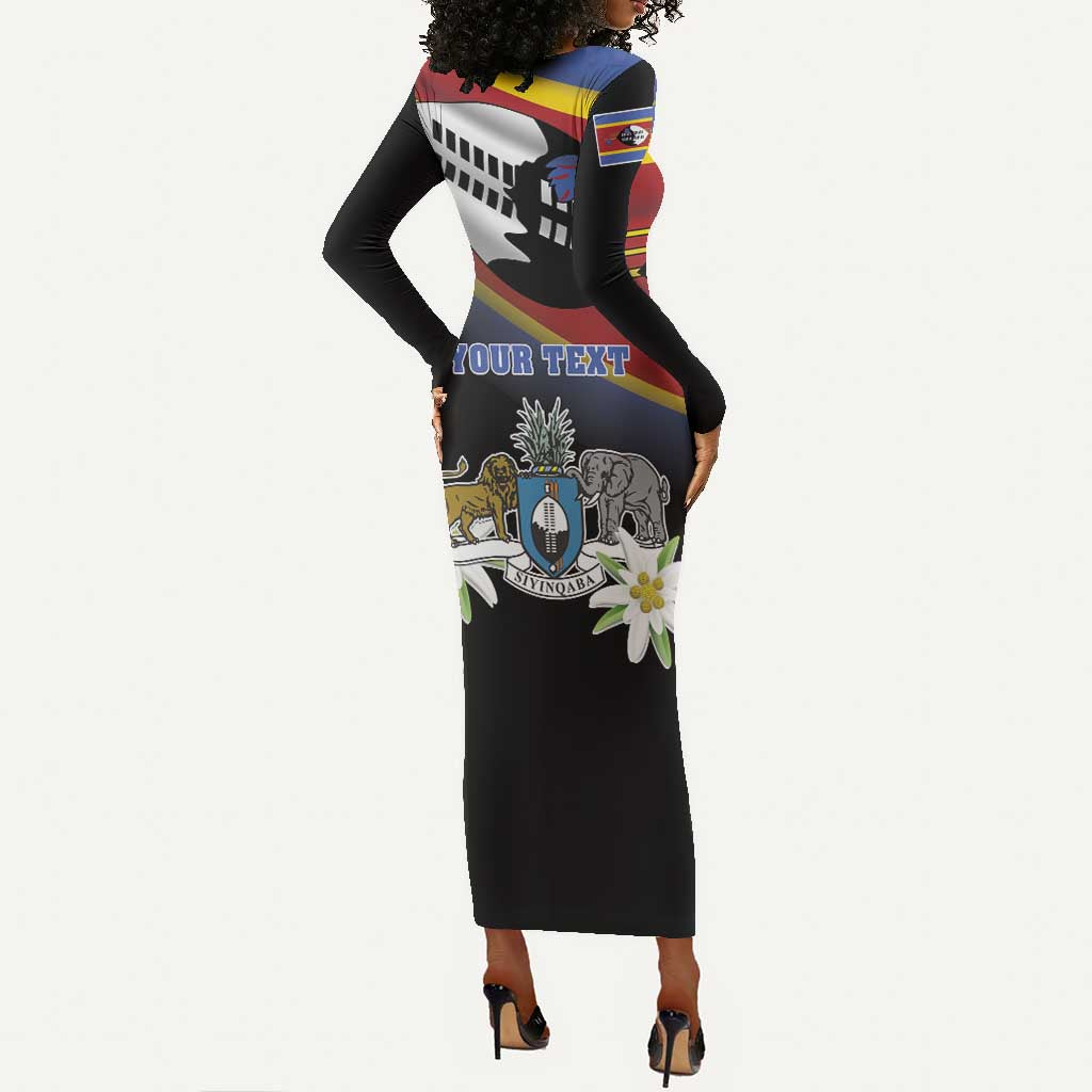 Personalized Eswatini Somhlolo Day Long Sleeve Bodycon Dress Coat Of Arms With Map - African Pride
