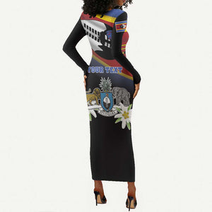 Personalized Eswatini Somhlolo Day Long Sleeve Bodycon Dress Coat Of Arms With Map - African Pride