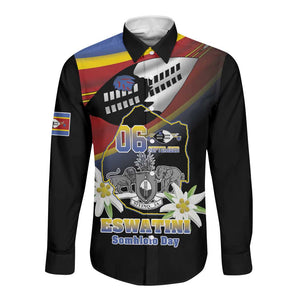 Personalized Eswatini Somhlolo Day Long Sleeve Button Shirt Coat Of Arms With Map - African Pride