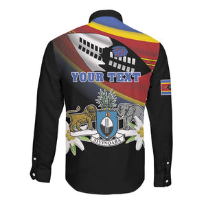 Personalized Eswatini Somhlolo Day Long Sleeve Button Shirt Coat Of Arms With Map - African Pride