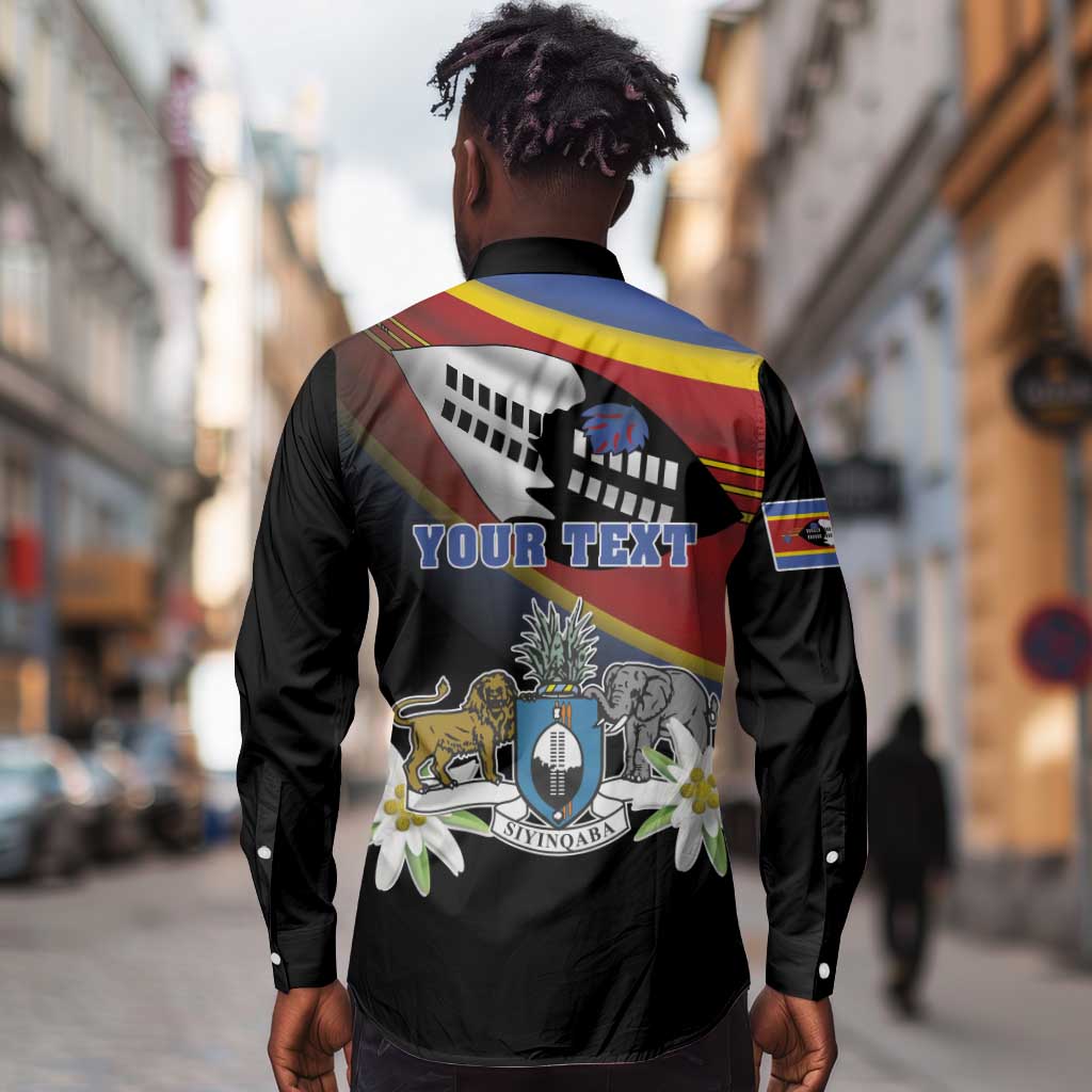 Personalized Eswatini Somhlolo Day Long Sleeve Button Shirt Coat Of Arms With Map - African Pride