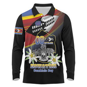 Personalized Eswatini Somhlolo Day Long Sleeve Polo Shirt Coat Of Arms With Map - African Pride