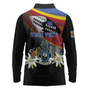 Personalized Eswatini Somhlolo Day Long Sleeve Polo Shirt Coat Of Arms With Map - African Pride