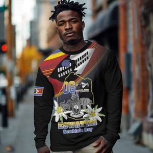 Personalized Eswatini Somhlolo Day Long Sleeve Shirt Coat Of Arms With Map - African Pride
