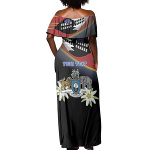 Personalized Eswatini Somhlolo Day Off Shoulder Maxi Dress Coat Of Arms With Map - African Pride