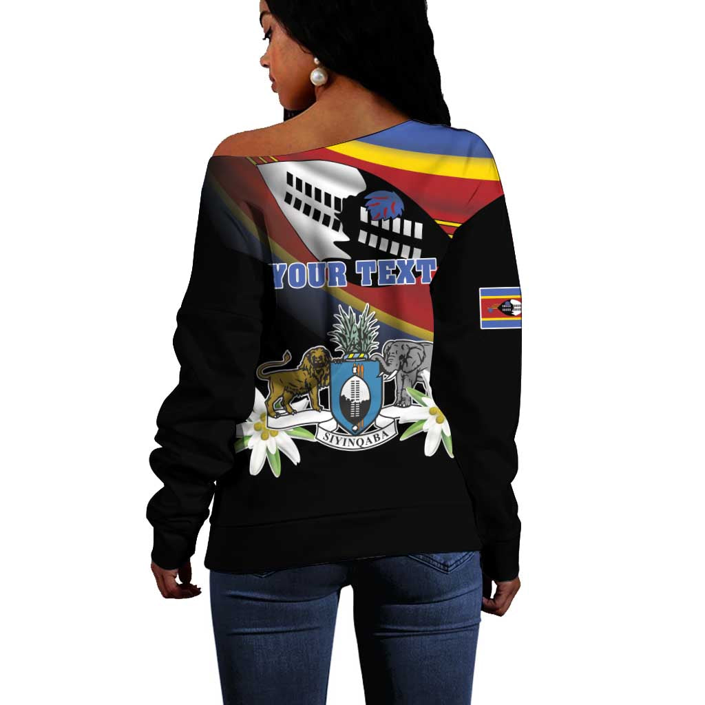 Personalized Eswatini Somhlolo Day Off Shoulder Sweater Coat Of Arms With Map - African Pride