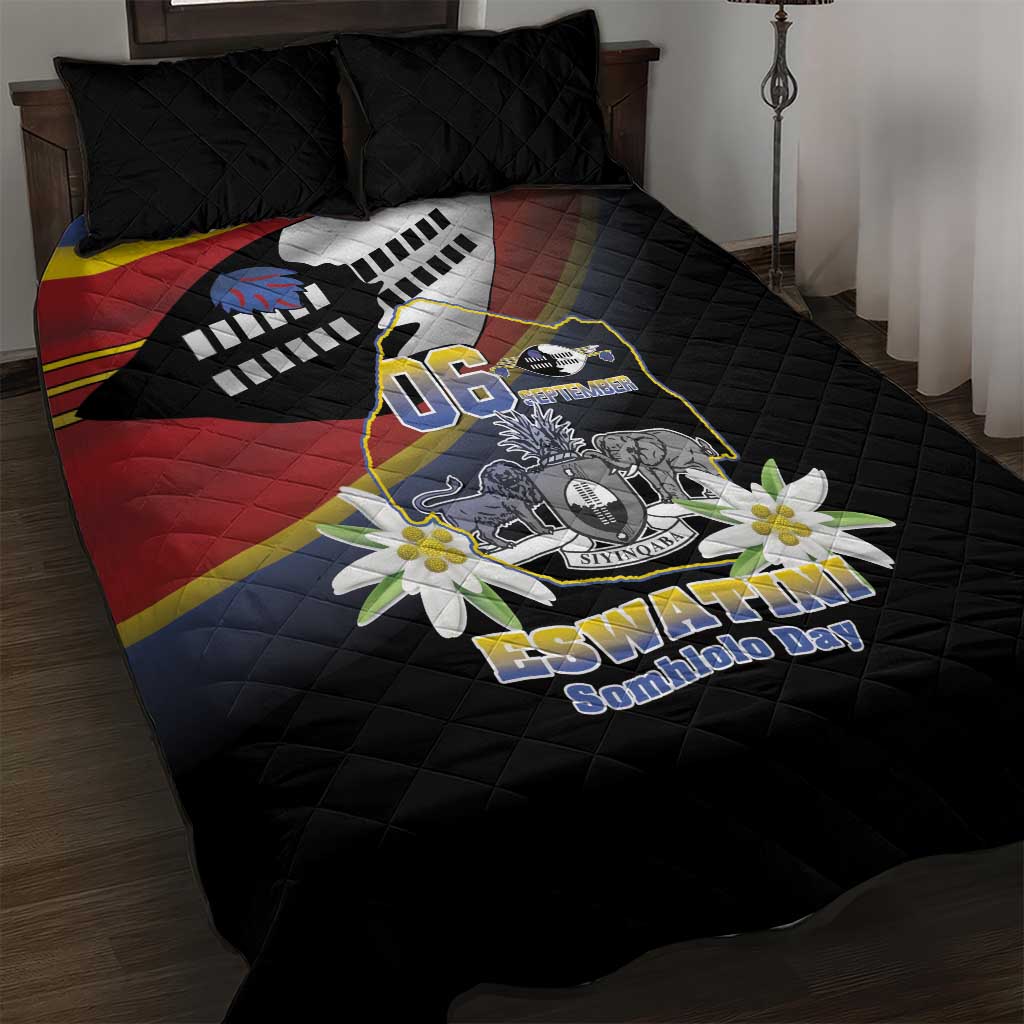 Eswatini Somhlolo Day Quilt Bed Set Coat Of Arms With Map - African Pride
