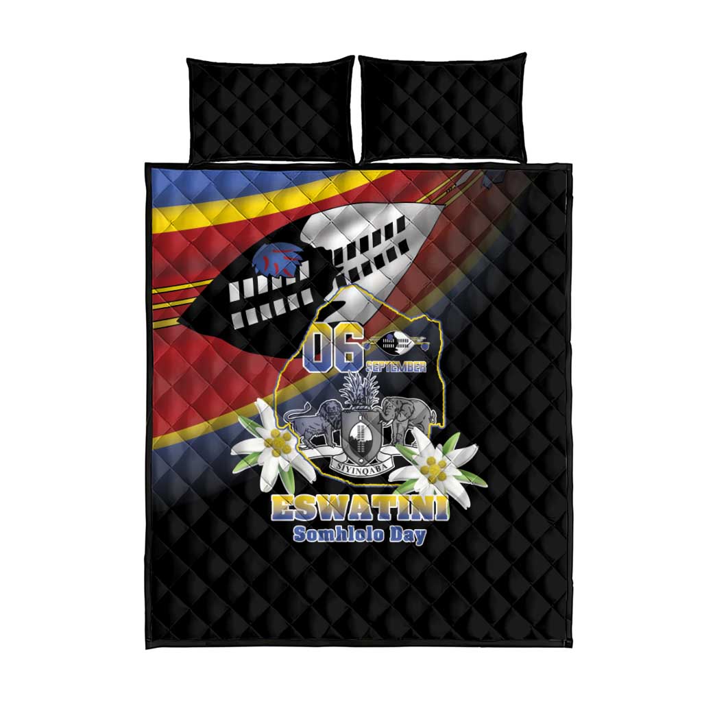 Eswatini Somhlolo Day Quilt Bed Set Coat Of Arms With Map - African Pride