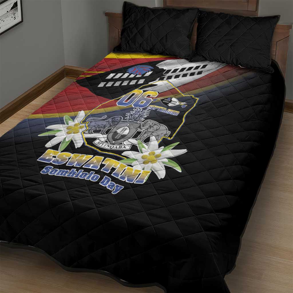Eswatini Somhlolo Day Quilt Bed Set Coat Of Arms With Map - African Pride