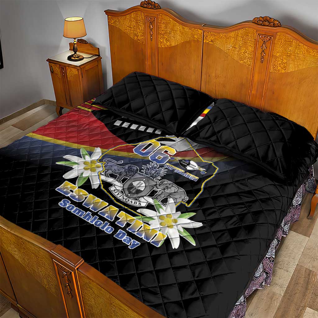 Eswatini Somhlolo Day Quilt Bed Set Coat Of Arms With Map - African Pride