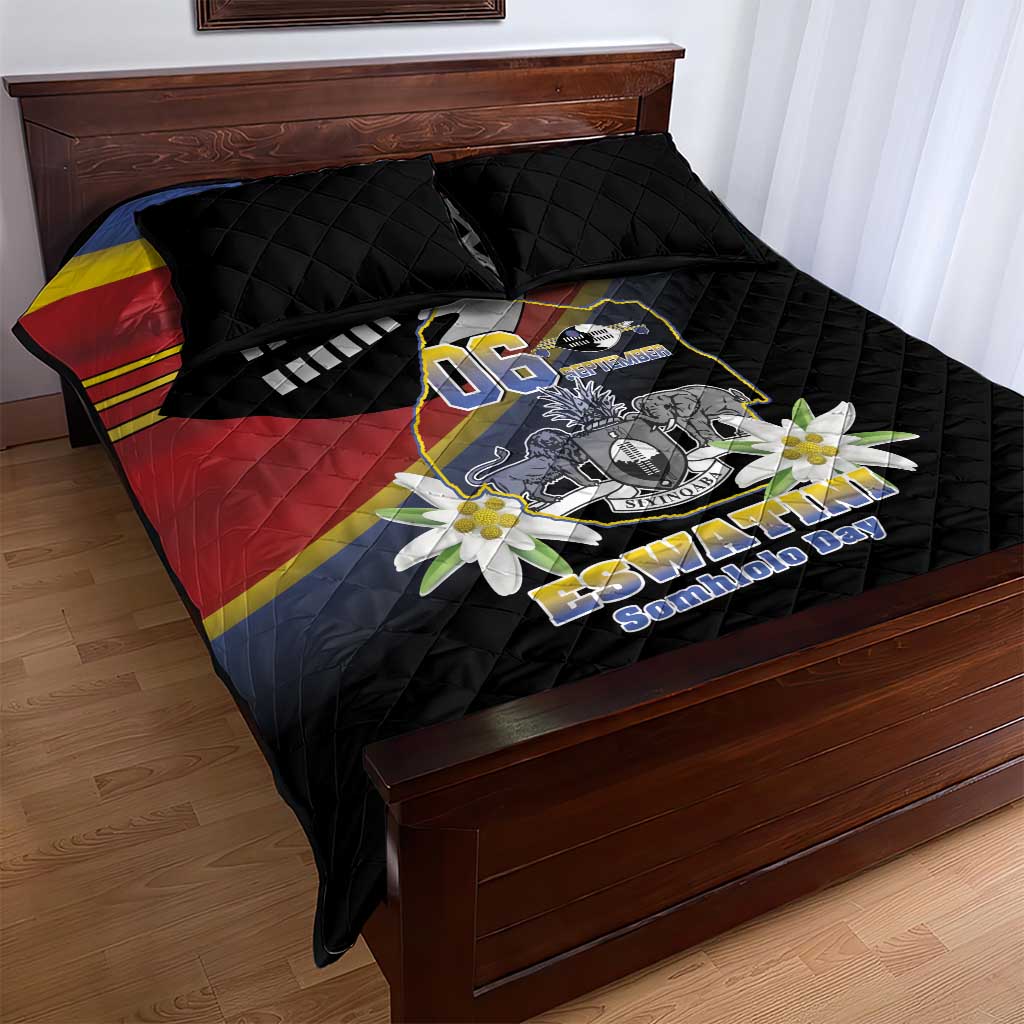 Eswatini Somhlolo Day Quilt Bed Set Coat Of Arms With Map - African Pride