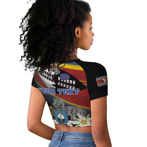 Personalized Eswatini Somhlolo Day Raglan Cropped T shirt Coat Of Arms With Map - African Pride