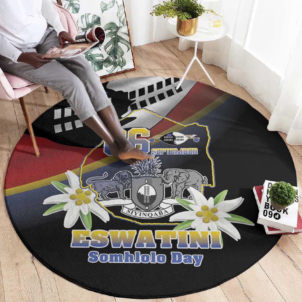 Eswatini Somhlolo Day Round Carpet Coat Of Arms With Map - African Pride