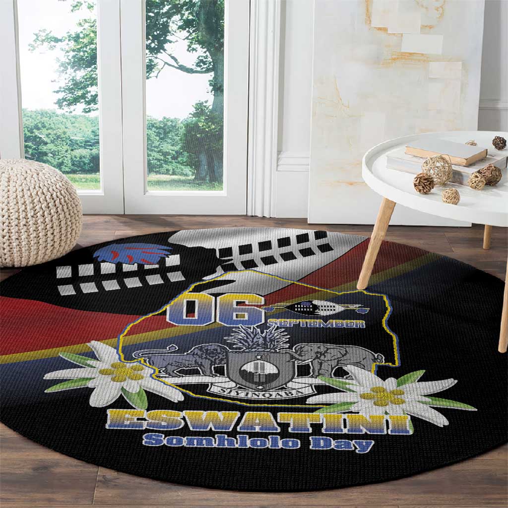 Eswatini Somhlolo Day Round Carpet Coat Of Arms With Map - African Pride