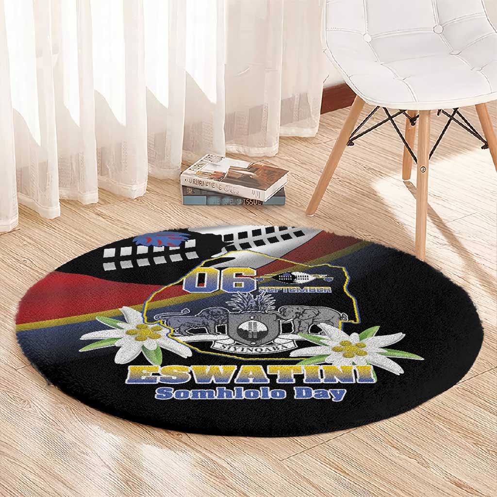 Eswatini Somhlolo Day Round Carpet Coat Of Arms With Map - African Pride
