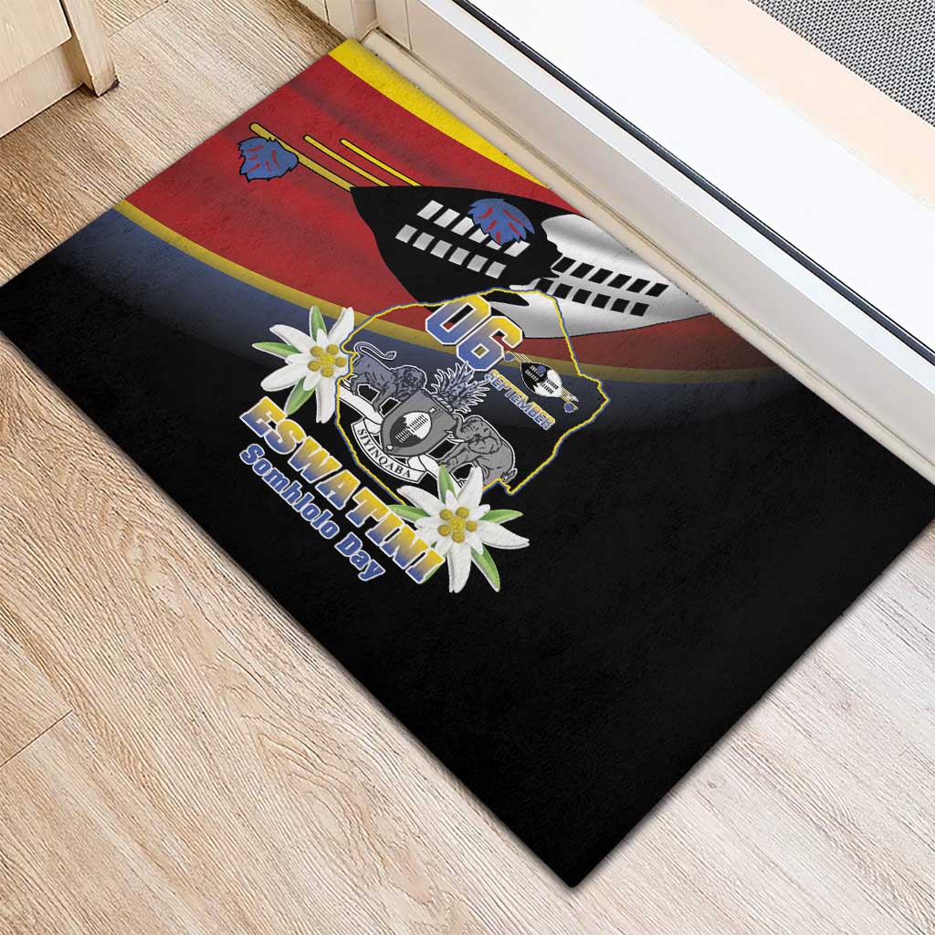 Eswatini Somhlolo Day Rubber Doormat Coat Of Arms With Map - African Pride