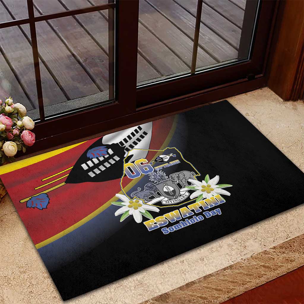 Eswatini Somhlolo Day Rubber Doormat Coat Of Arms With Map - African Pride