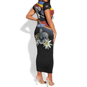 Personalized Eswatini Somhlolo Day Short Sleeve Bodycon Dress Coat Of Arms With Map - African Pride