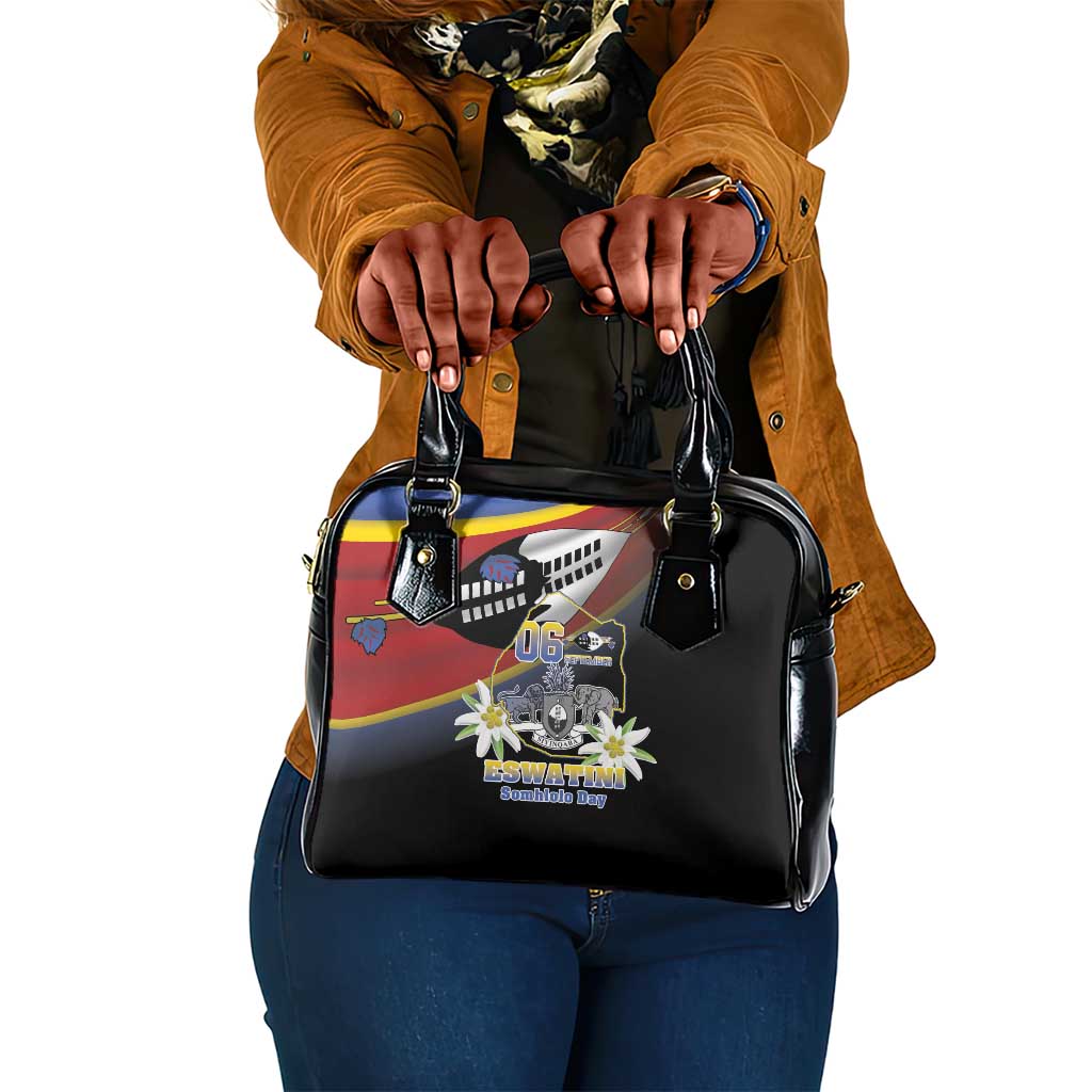 Eswatini Somhlolo Day Shoulder Handbag Coat Of Arms With Map - African Pride