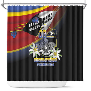 Eswatini Somhlolo Day Shower Curtain Coat Of Arms With Map - African Pride
