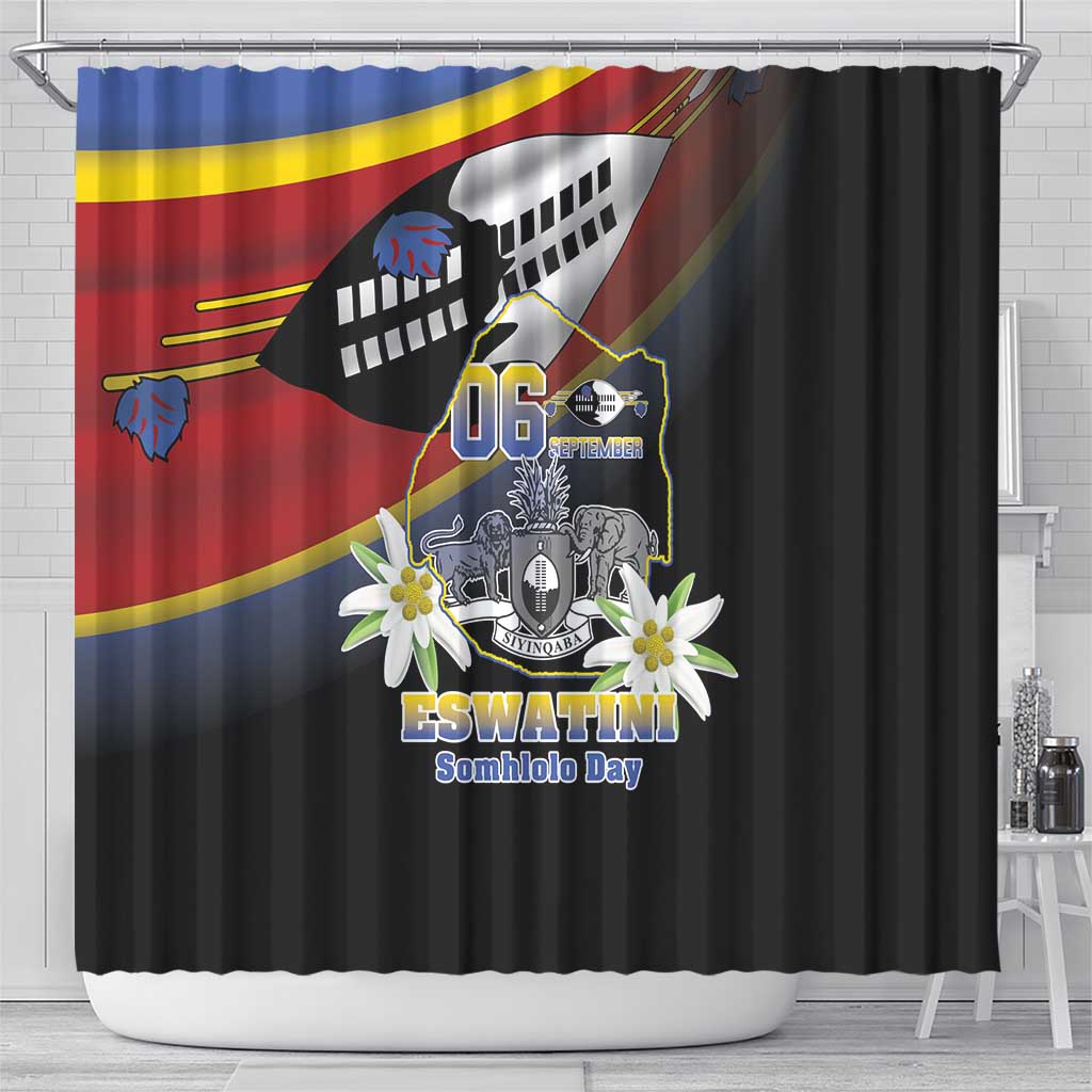 Eswatini Somhlolo Day Shower Curtain Coat Of Arms With Map - African Pride