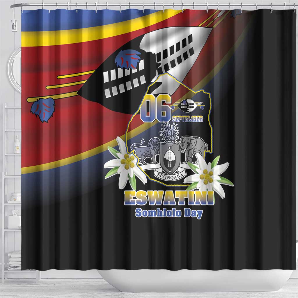 Eswatini Somhlolo Day Shower Curtain Coat Of Arms With Map - African Pride