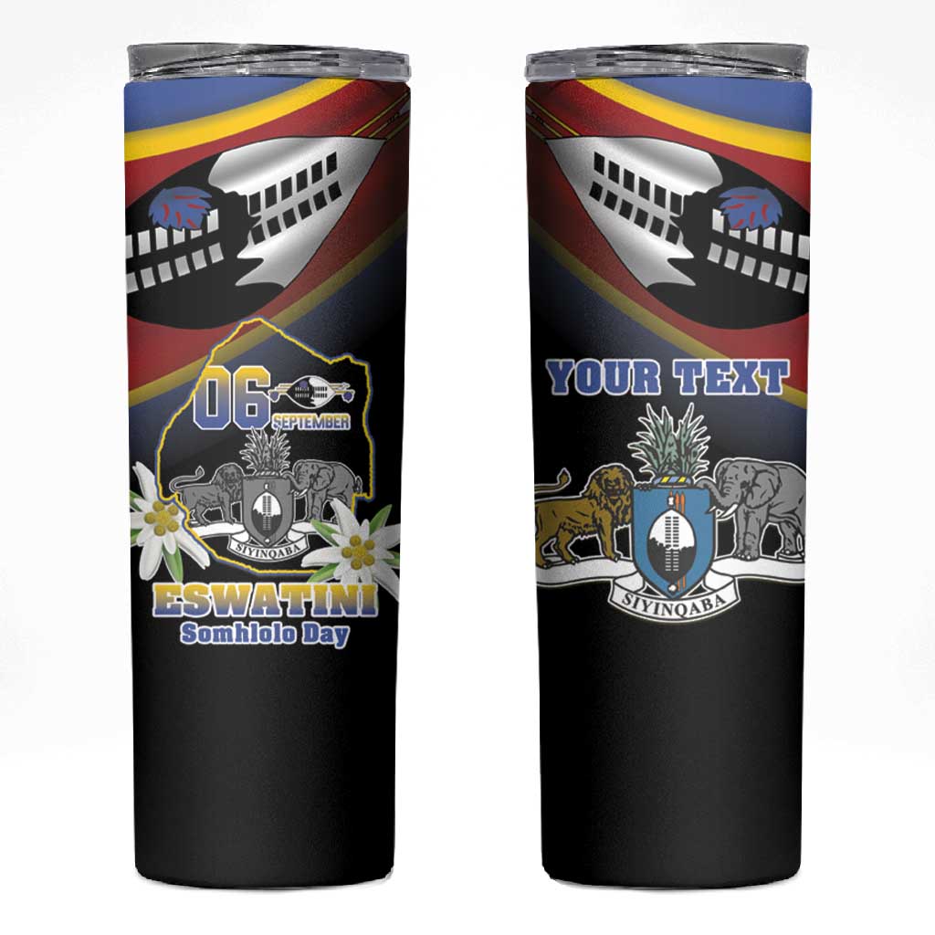 Personalized Eswatini Somhlolo Day Skinny Tumbler Coat Of Arms With Map - African Pride