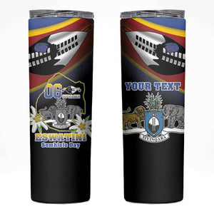 Personalized Eswatini Somhlolo Day Skinny Tumbler Coat Of Arms With Map - African Pride