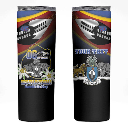 Personalized Eswatini Somhlolo Day Skinny Tumbler Coat Of Arms With Map - African Pride