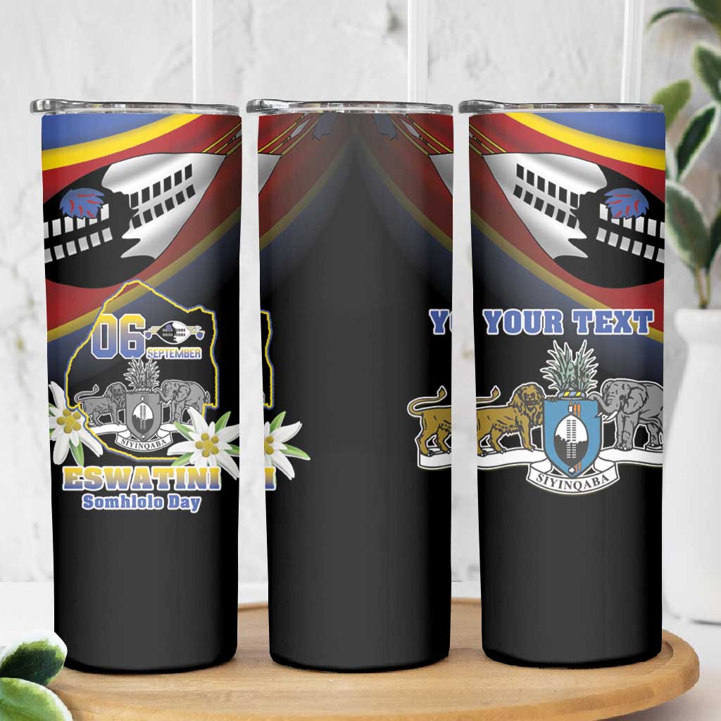 Personalized Eswatini Somhlolo Day Skinny Tumbler Coat Of Arms With Map - African Pride