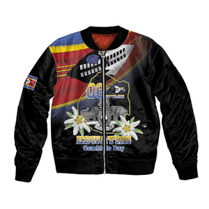 Personalized Eswatini Somhlolo Day Sleeve Zip Bomber Jacket Coat Of Arms With Map - African Pride