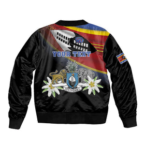 Personalized Eswatini Somhlolo Day Sleeve Zip Bomber Jacket Coat Of Arms With Map - African Pride
