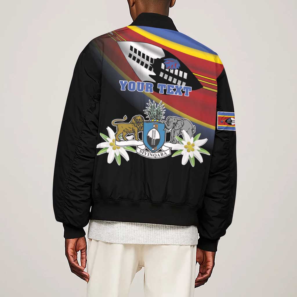 Personalized Eswatini Somhlolo Day Sleeve Zip Bomber Jacket Coat Of Arms With Map - African Pride