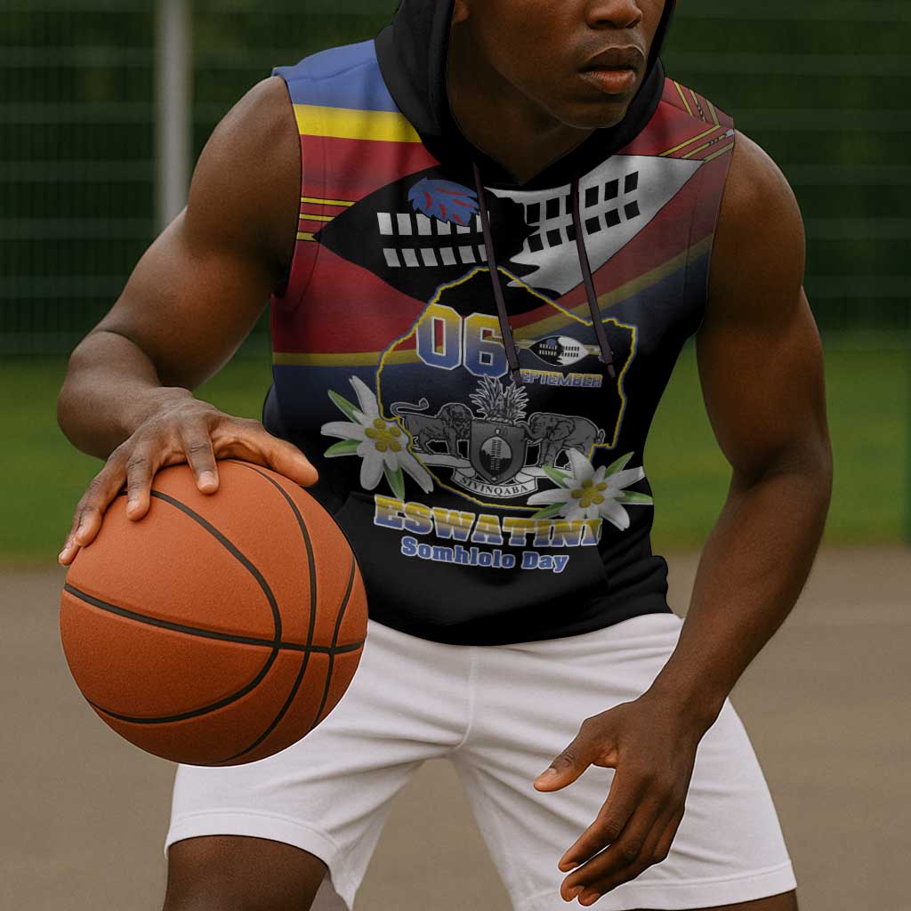 Personalized Eswatini Somhlolo Day Sleeveless Hoodie Coat Of Arms With Map - African Pride