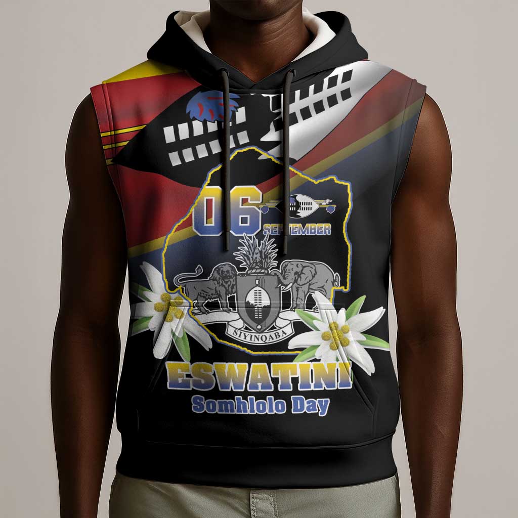 Personalized Eswatini Somhlolo Day Sleeveless Hoodie Coat Of Arms With Map - African Pride